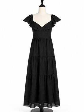 NWT Forever 21 Black Tiered Maxi Dress with Puffy cap sleeves size L